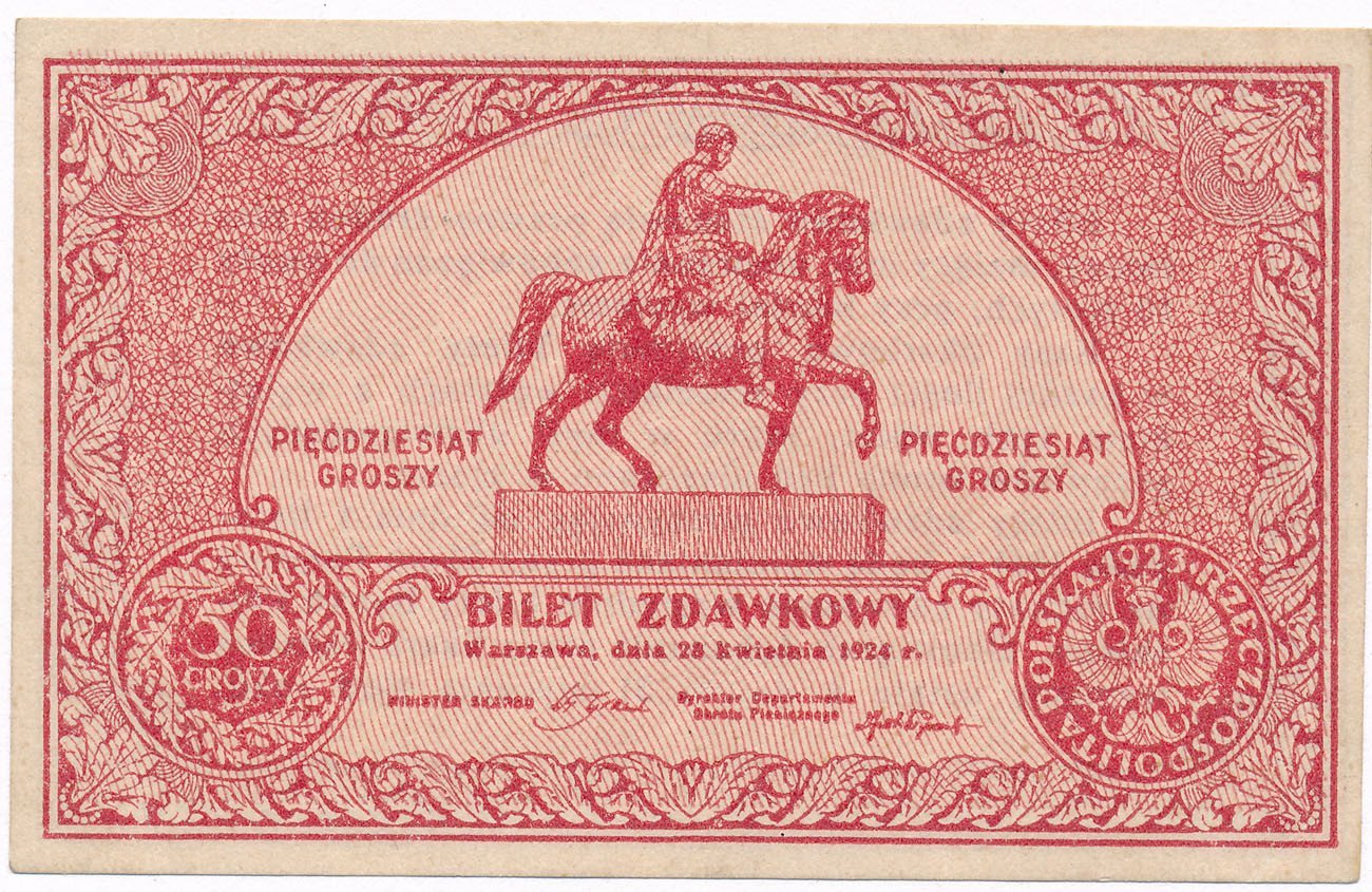 Banknot. Bilet zdawkowy 50 groszy 1924